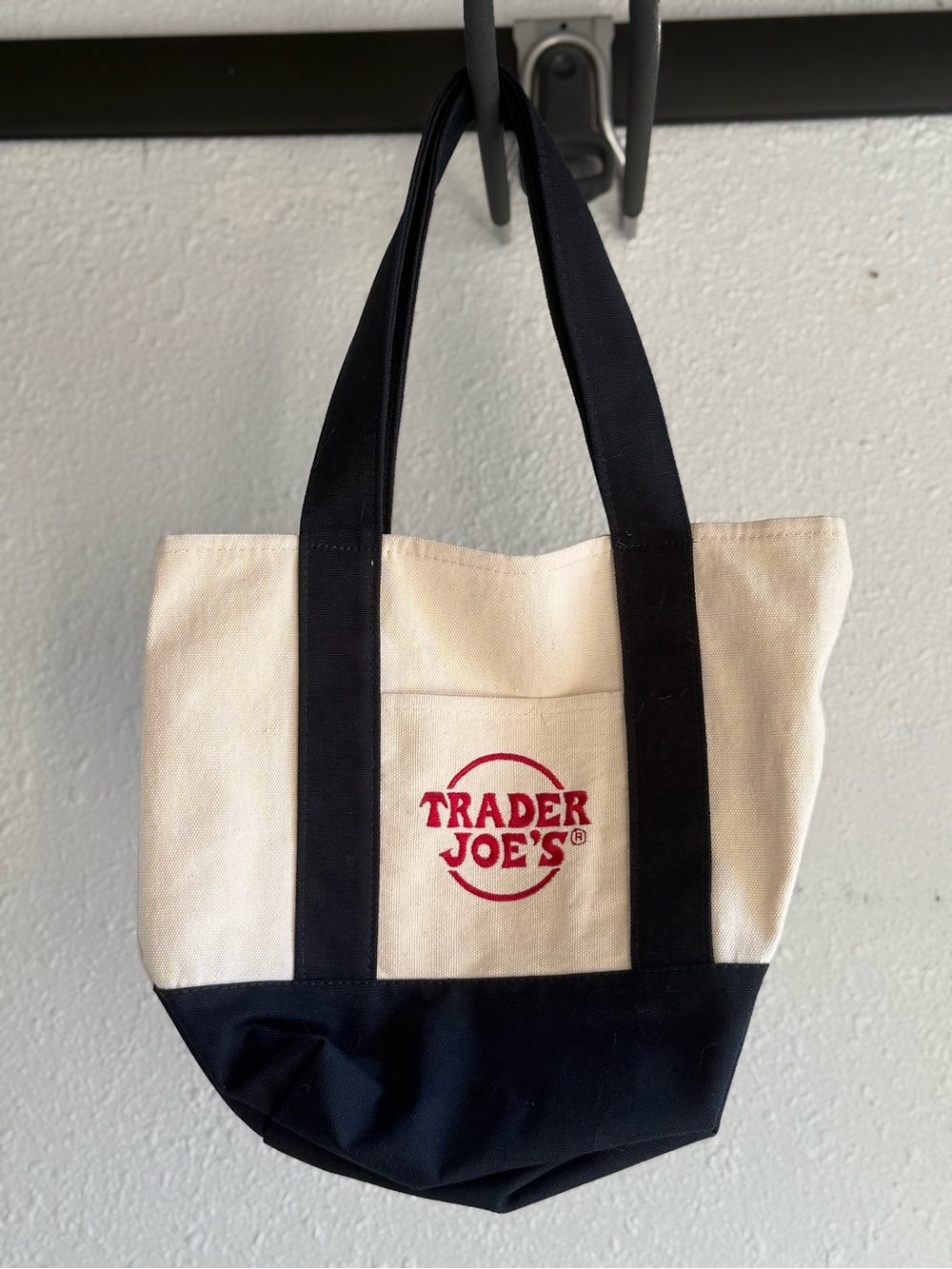 Trader Joe's Cream and Black Canvas Tote Bag